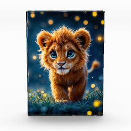 ホタルのように輝く、魅惑の青い目のライオンの仔 フォトブロック