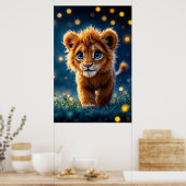 ホタルのように輝く、魅惑の青い目のライオンの仔 ポスター (キッチン)