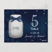 ホタルのテーブル番号カード付きネイビー・メイソン・ジャー ポストカード (裏面)