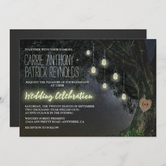 ホタルのメイスンジャーブオークの木の結婚式招待状 招待状 (正面/裏面)
