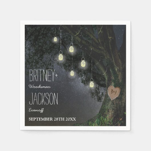 ホタルのメイソンジャール結婚オークツリーのナプキン スタンダードカクテルナプキン (正面)