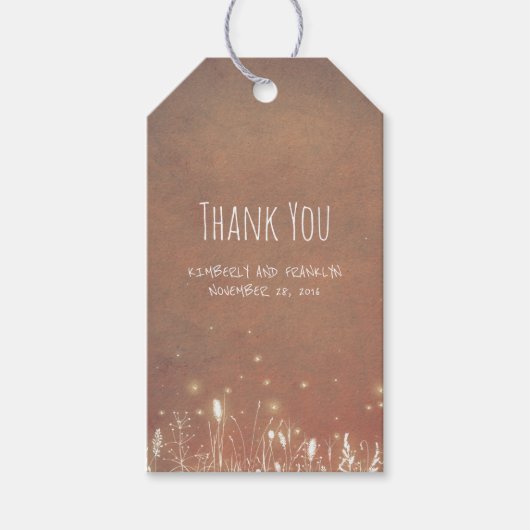 ホタルの夜の牧草地素朴の結婚式 ギフトタグ (正面)