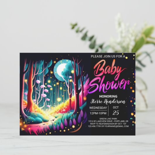 ホタルの夢のような森の赤ちゃんシャワー 招待状 (スタンド正面)