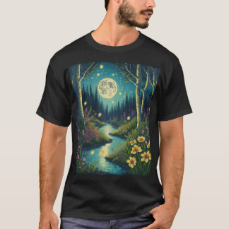 ホタルの幻想的な月光の森 Tシャツ
