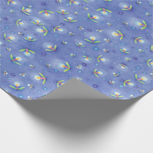 ホタルの昆虫の青パターン ラッピングペーパー (角)