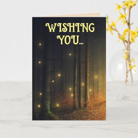 ホタルの森の美しい誕生日グリーティングカード カード (黄色い花)