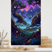ホタルの点滅するピクセル魔法フォレスト ポスター (キッチン)