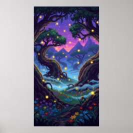 ホタルの点滅するピクセル魔法フォレスト ポスター