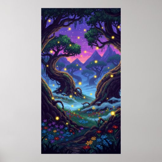 ホタルの点滅するピクセル魔法フォレスト ポスター (正面)