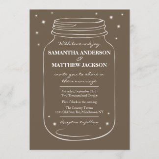 ホタルの結婚式招待状ブラウンが付いているメーソンジャー 招待状