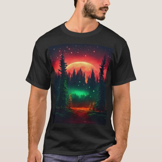 ホタルの輝く月の光の森 Tシャツ (正面)