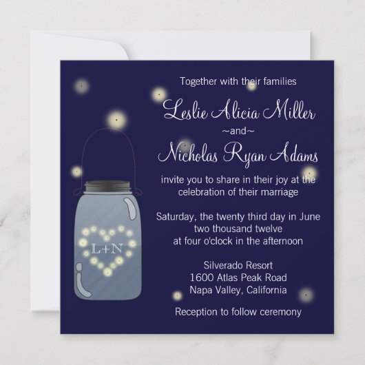 ホタルインメイソンジャーハート結婚式招待状 招待状 (正面)