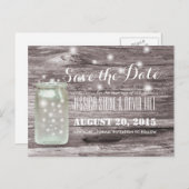 ホタルスタイリッシュスMason Jar Wood日付を保存 案内ポストカード (正面/裏面)