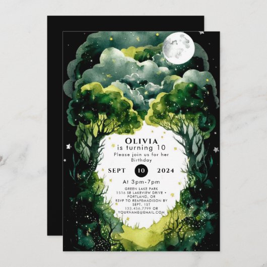 ホタルファンタジーウッドランド誕生日 招待状 (正面/裏面)