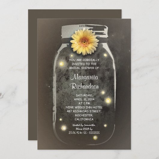 ホタル及びメーソンジャーのお洒落なブライダルシャワー 招待状 (正面/裏面)