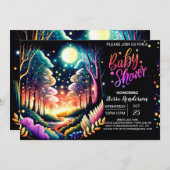 ホタル白熱［赤熱］光を放つアドベンチャーベビーシャワー 招待状 (正面/裏面)
