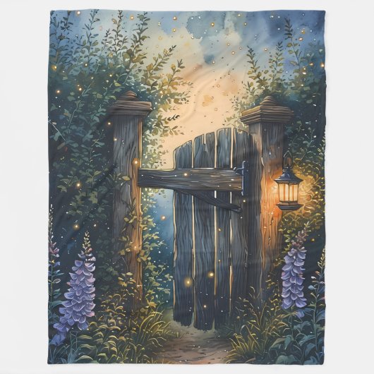 ホタル空の下の魅惑のガーデンゲート フリースブランケット (正面)