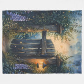 ホタル空の下の魅惑のガーデンゲート フリースブランケット (正面(横))