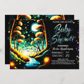 ホタル魔法のウッドランドジャーベイビーシャワー 招待状 (正面/裏面)