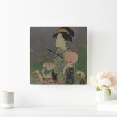 ホタル1793年(色の木版画) スクエア壁時計 (ホーム)