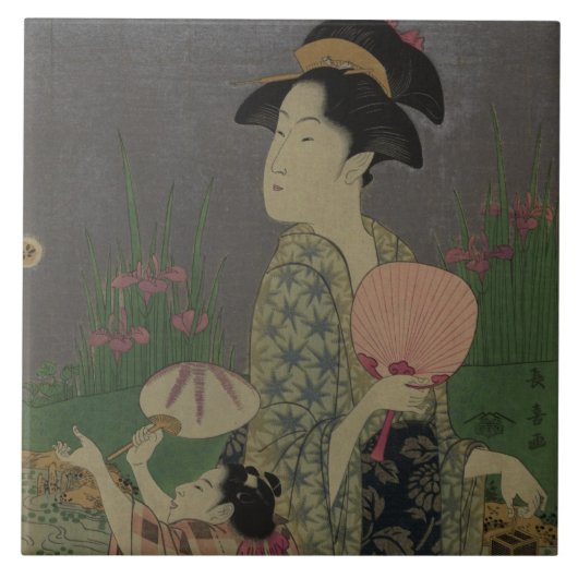 ホタル1793年(色の木版画) タイル (正面)