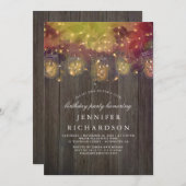 ホタル・ライトとメイソン・ジャー素朴の誕生日パーティー 招待状 (正面/裏面)