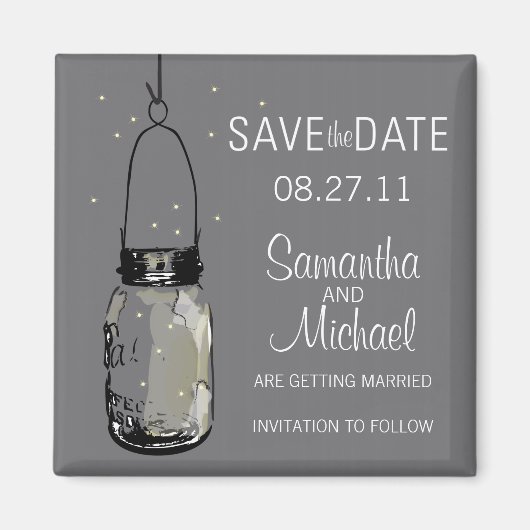 ホタル&ヴィンテージメイソンJar日付を保存 マグネット (正面)