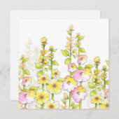 ホチアオイのイエローピンクペンと水彩フィールド ノートカード (正面/裏面)