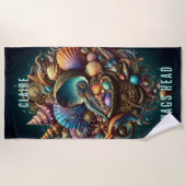 ホッお洒落キーなスチームパンク宝石のホタテ貝殻 ビーチタオル (正面)