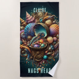 ホッお洒落キーなスチームパンク宝石のホタテ貝殻 ビーチタオル