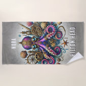 ホッお洒落クなファンキーステームパンク紫タコ ビーチタオル (正面)