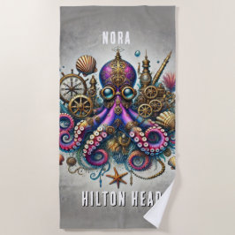 ホッお洒落クなファンキーステームパンク紫タコ ビーチタオル