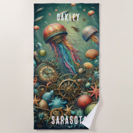 ホッお洒落クなファンキーステームパンク ビーチタオル