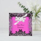 ホッかわいらしトピンクホワイトブラックレースエレガントパーティー 招待状 (スタンド正面)