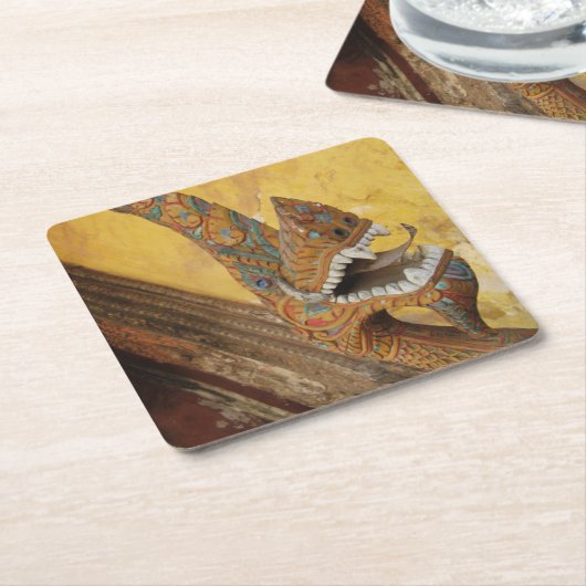 ホッつるド…ラオス，ビエンチャンのナガ スクエアペーパーコースター (アングル)