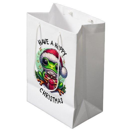 ホッとしたクリスマスを過ごす | Frog Pun ミディアムペーパーバッグ (正面アングル)