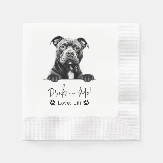 ホッとしたパーソナライズされた犬のスケッチ飲み物 縁ありカクテルナプキン (正面)