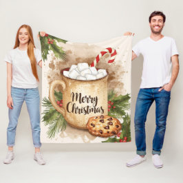 ホッとするココア メリークリスマス ヒイラギ あたたかな冬の風景 フリースブランケット