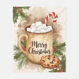 ホッとするココア メリークリスマス ヒイラギ あたたかな冬の風景 フリースブランケット