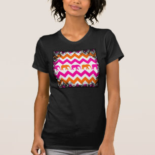 ホッはっきりしたトピンクのオレンジゾウのシブロンストライプ Tシャツ