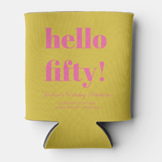 ホッはっきりしたトピンクモダンイエロー50誕生日カスタム 缶クーラー (正面)