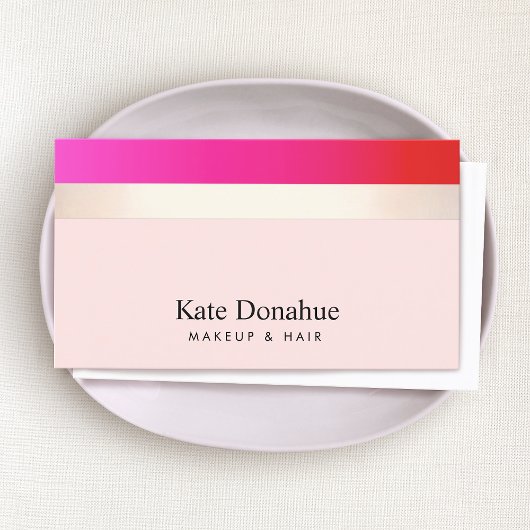 ホッエレガントガーリートピンク金ゴールドストライプの美容師 名刺