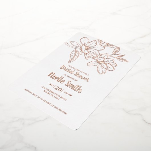 ホッエレガントグノリア花、ブライダルシャワー 箔招待状 (回転した状態)