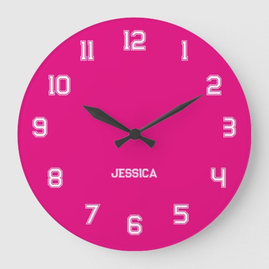 ホッエレガントトピンクとアウトライン番号（白） ラージ壁時計 (正面)