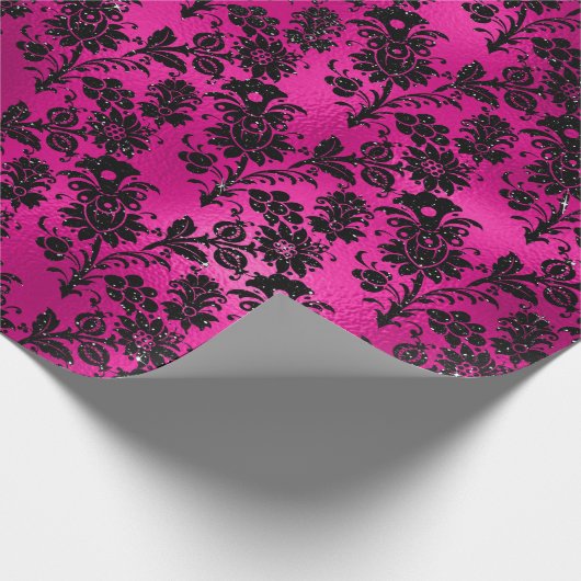 ホッエレガントトピンクとブラックグリッター花模様 ラッピングペーパー (角)