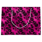 ホッエレガントトピンクとブラックグリッター花模様 ラージペーパーバッグ (正面)