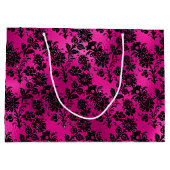 ホッエレガントトピンクとブラックグリッター花模様 ラージペーパーバッグ (裏面)
