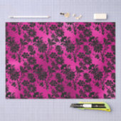 ホッエレガントトピンクとブラックグリッター花模様 薄葉紙 (クラフト)