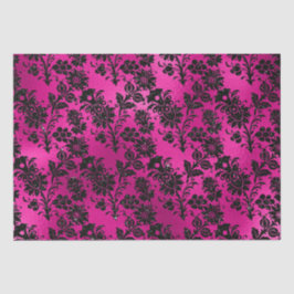 ホッエレガントトピンクとブラックグリッター花模様 薄葉紙