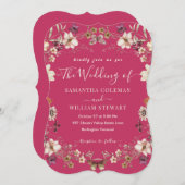 ホッエレガントトピンクワイルドフラワーモダン結婚ズ 招待状 (正面/裏面)